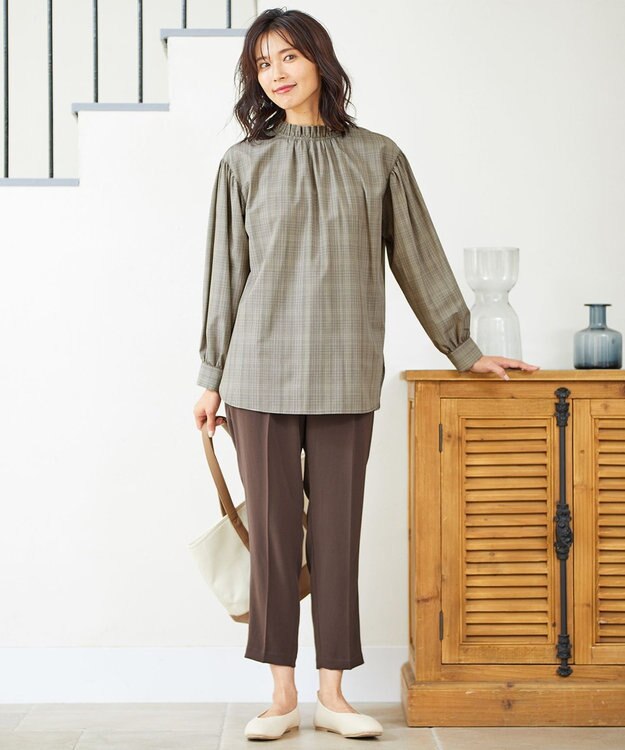 ANY 【ストレッチ/ウエストゴム】イージーケア美脚 パンツ ブラウン