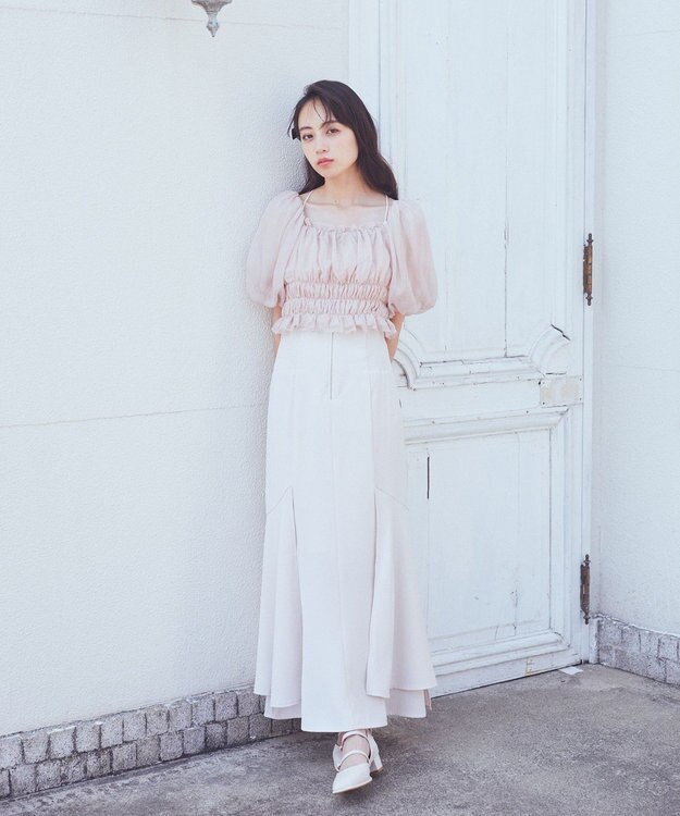 earth music&ecology サイドリブ切替バックレースアップスカート Ivory