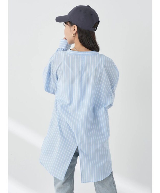 earth music&ecology バンドカラーストライプシャツ Sax