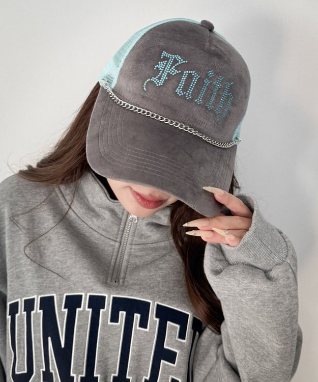 WEGO チェーンベロアメッシュキャップ グレー