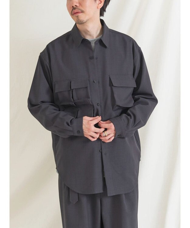 CRAFT STANDARD BOUTIQUE ポリエステルツイルポケッタブルシャツ Charcoal Gray