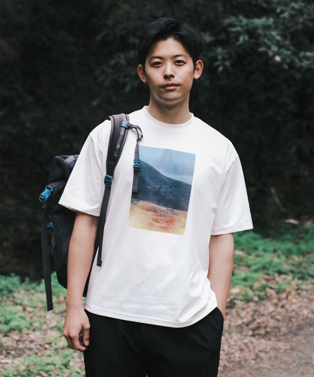 SHARE PARK MENS 【UVカット・吸水速乾・ストレッチ・軽量 】コラボフォトプリントTシャツ（L・XLサイズ） ホワイト系