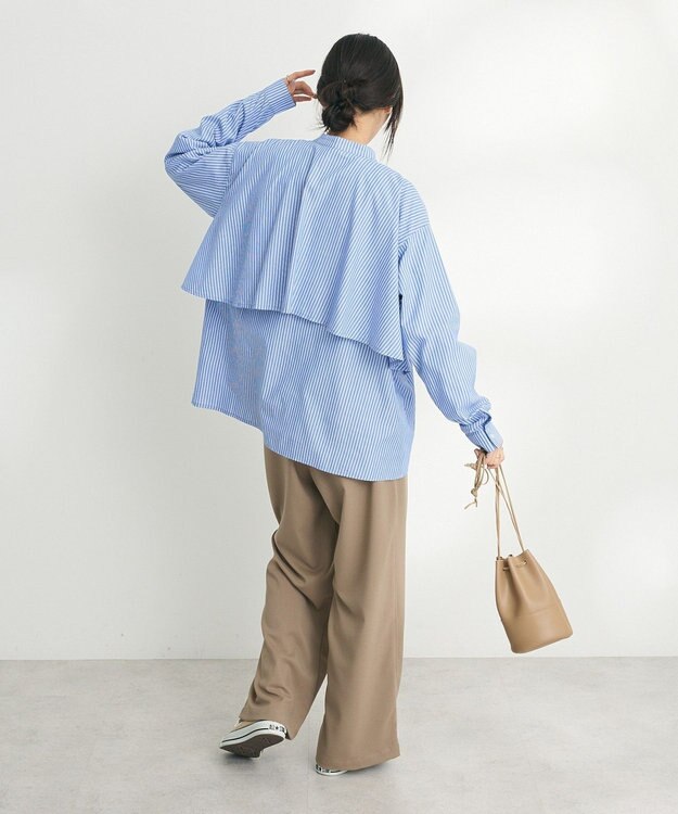 CRAFT STANDARD BOUTIQUE バックフリルシャツ Stripe Blue
