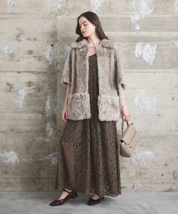 GRACE CONTINENTAL ムートンポンチョコート グレー