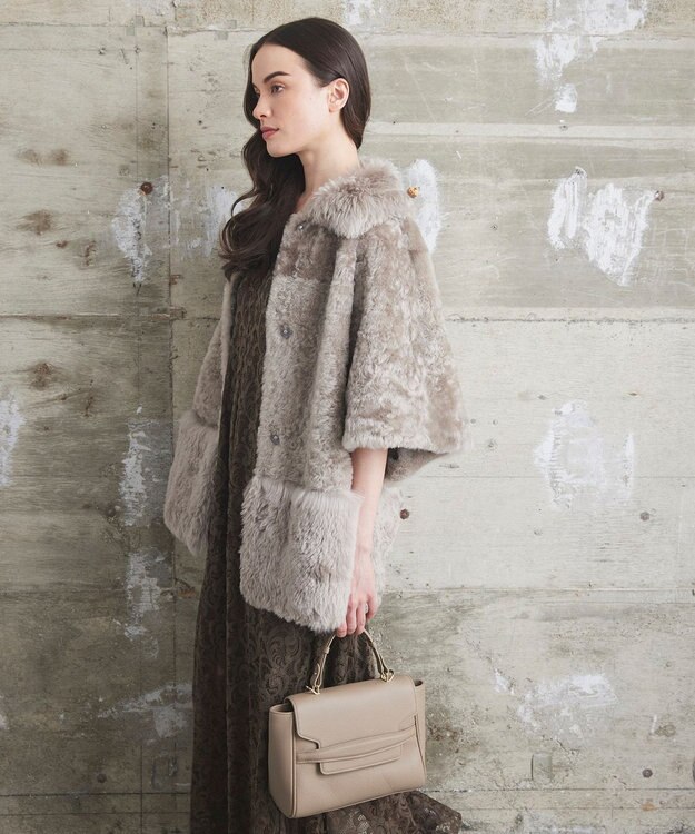 GRACE CONTINENTAL ムートンポンチョコート グレー