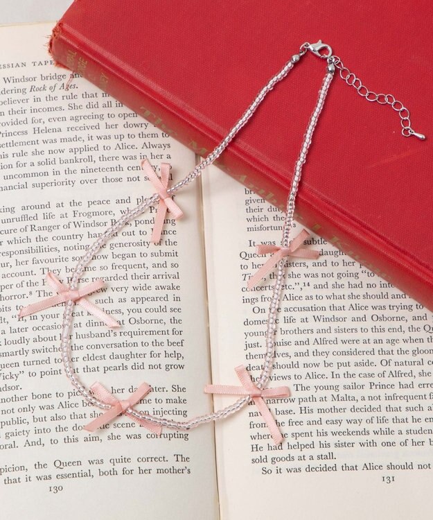 WEGO Lビーズサテンリボンネックレス ライトピンク