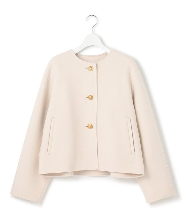 23区 ウールリバー ノーカラーコート ベージュ系