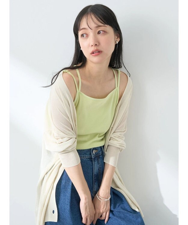 earth music&ecology キラキララインストーンキャミ Lime Green