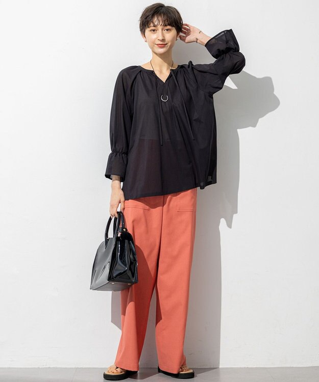 23区 【洗える】クリアトリコットジャージー ギャザーデザイン カットソー ブラック系