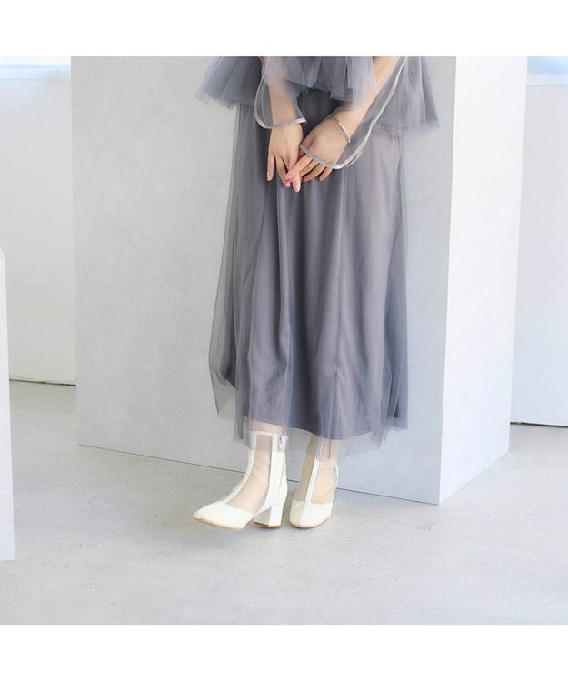 MODE ET JACOMO <noyau>ブロックヒールチュールブーツ ホワイト