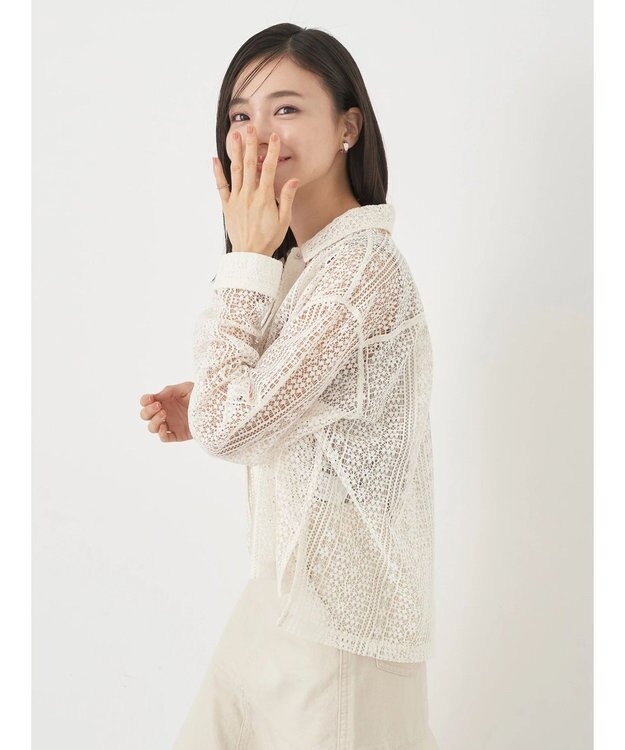 earth music&ecology レースショートシャツ Off White