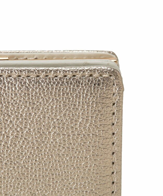 TOPKAPI 【TOPKAPI】シュリンクレザー パール がま口 二つ折り 財布 ゴールド