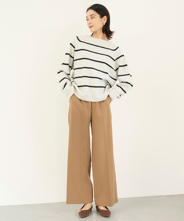 UNFILO カシミヤブレンド オフネックニット グレーボーダー