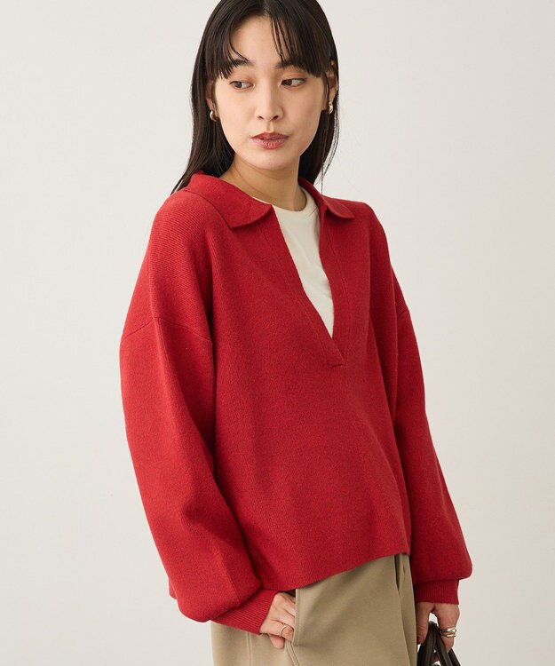 CRAFT STANDARD BOUTIQUE 深Vネックニットプルオーバー Red