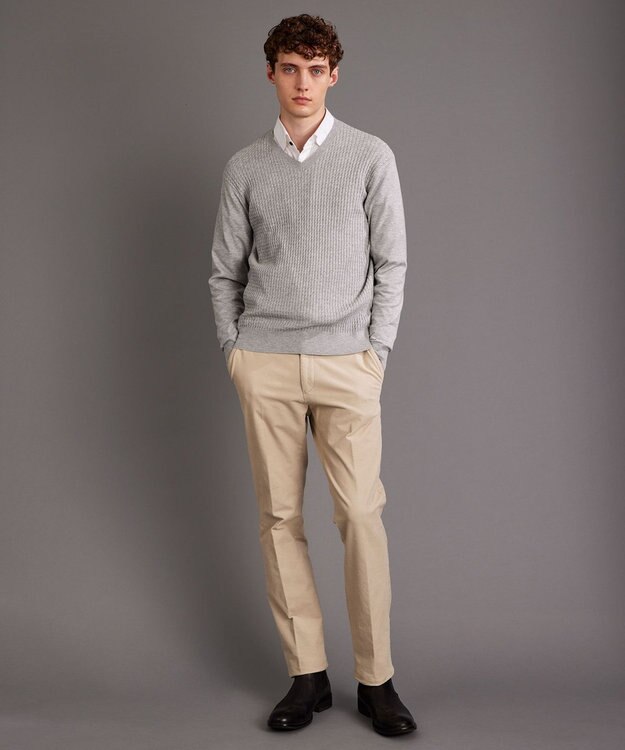 JOSEPH ABBOUD 【チクチクしない/イージーケア/3シーズン対応】 コンフォート Ｖネック セーター ライトグレー系