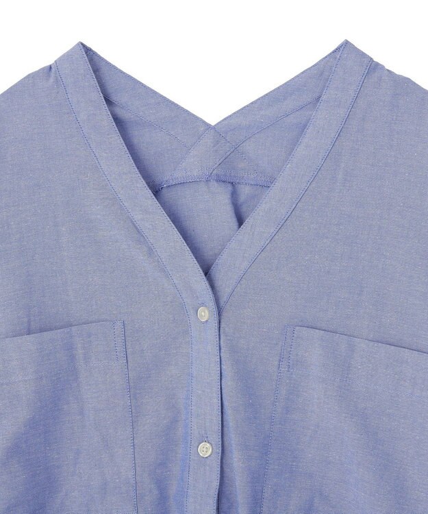 Green Parks 綿麻混Ｖネックオーバーサイズシャツ Sax