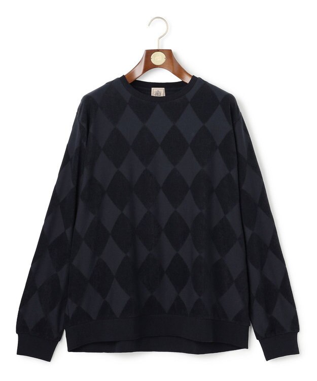 J.PRESS MEN 【KING SIZE】アーガイルワントーンリンクス ロングスリーブ Tシャツ ネイビー系