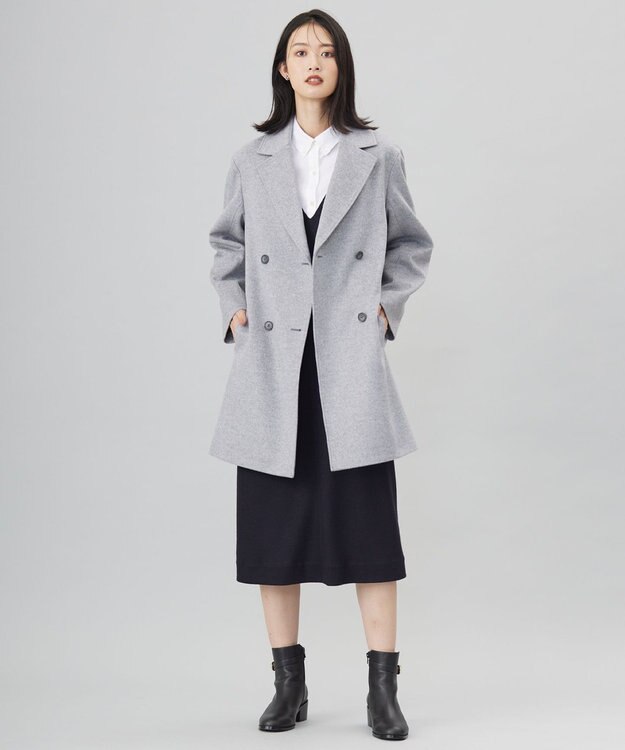 J.PRESS LADIES L Super150sAZAMIビーバー Pコート グレー系