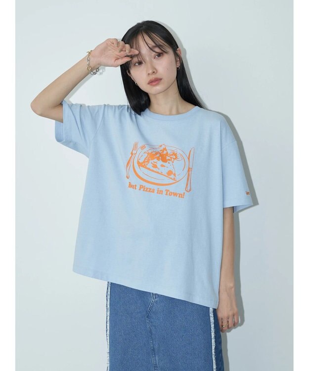 earth music&ecology Ｌｅｅ×ｅ．ｍ．ａ．ｅ　ＰＩＺＺＡ　ＴＥＥ Ice Blue