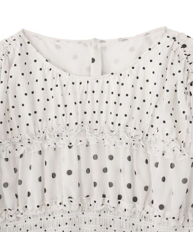YECCA VECCA ドットMIXシャーリングブラウス Off White