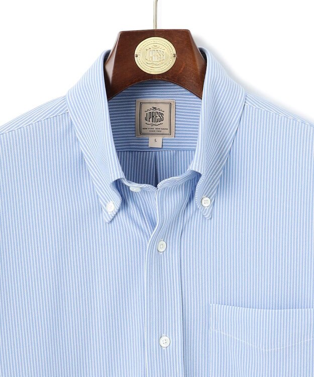 J.PRESS MEN 酷暑の清潔感もこれ一枚で【吸水速乾 / 抗菌防臭 / 防シワ】【J.PRESS OXFORD JERSEY】カノコインレイマイクロストライプ 半袖シャツ / B.D. サックスブルー系1