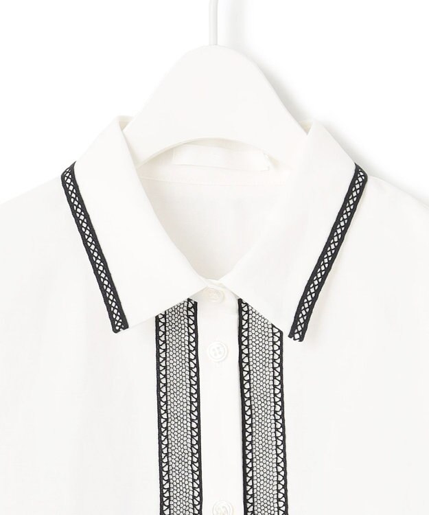 ICB 【日本製】 コットンリネンタンブラー ブラウス オフホワイト×ブラック系