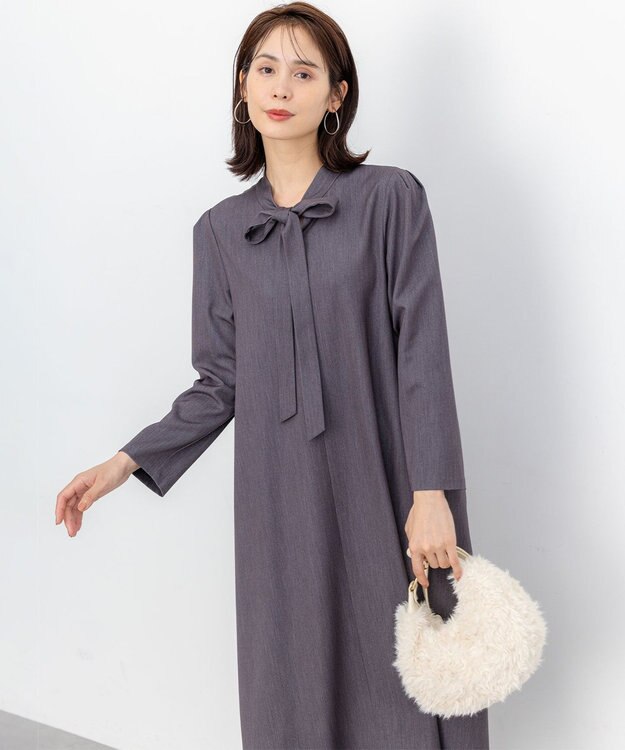 組曲 S 【前後着用可】ラメストライプボウタイ ワンピース グレー系1