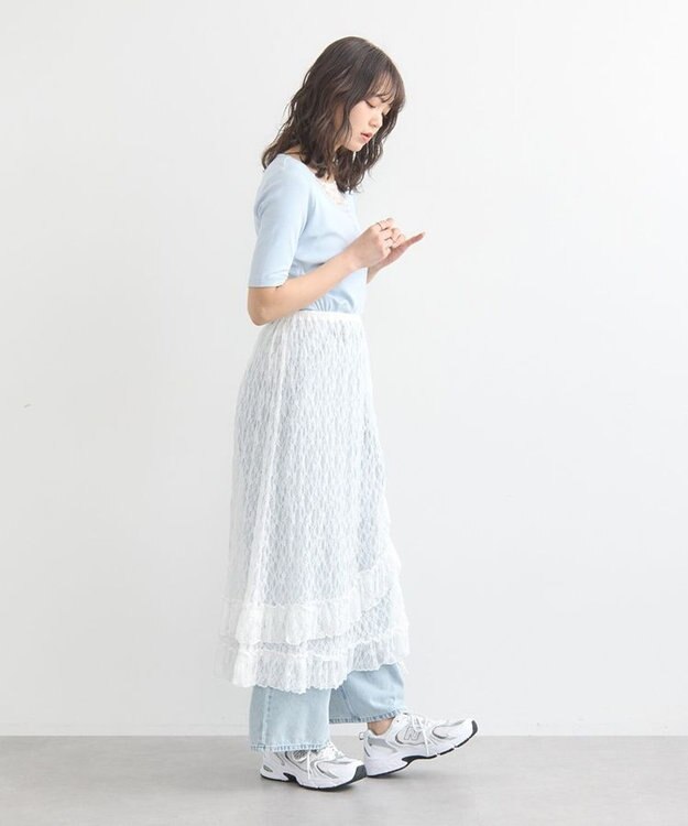 earth music&ecology ２ｗａｙレースレイヤードスカート Off White