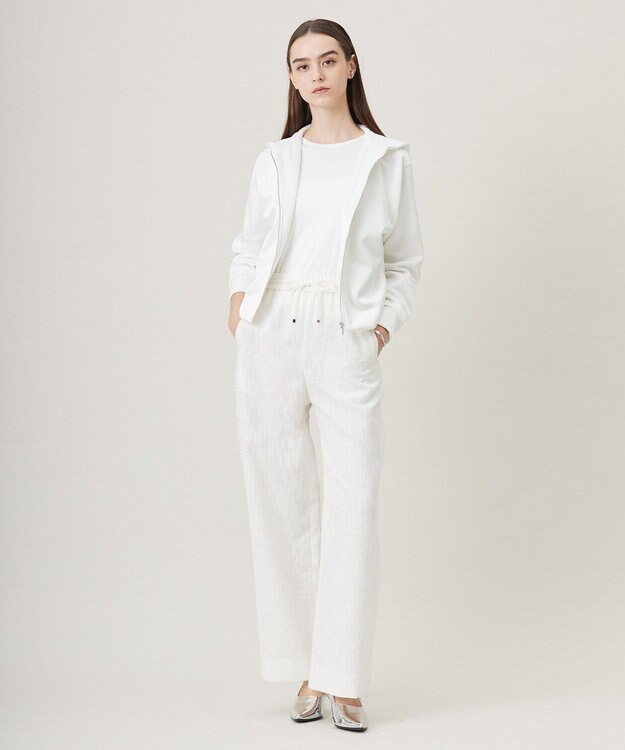 ICB 【洗える】 ライトスラブツイード ワイドパンツ オフホワイト系