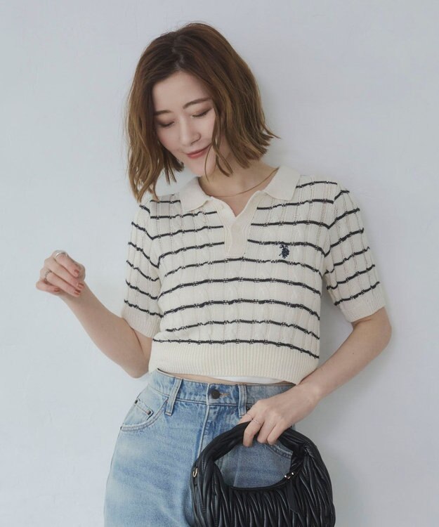 WEGO 別注USPOLO　ケーブルニットポロ ホワイトボーダー