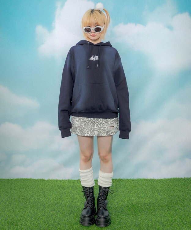 WEGO 【ユニセックス着用ITEM】ハートモチーフプルパーカー ネイビー