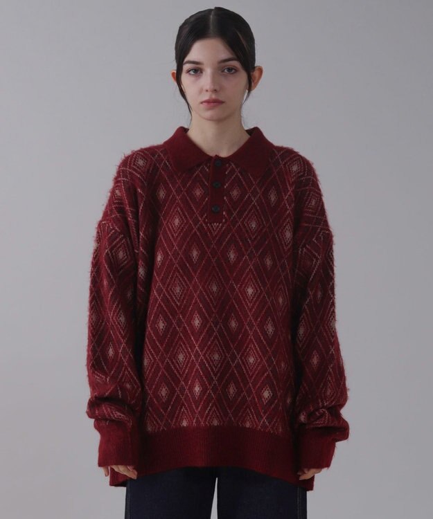 WEGO 【ユニセックス着用ITEM】アーガイルニットポロ ワイン