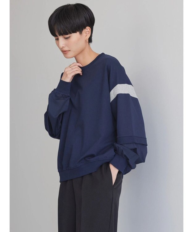 AMERICAN HOLIC 袖異素材ミニ裏毛プルオーバー Navy