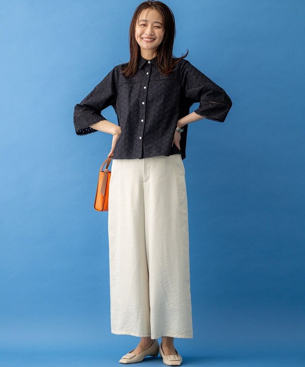 組曲 S エンブロイダリーレース襟付 ブラウス ブラック系