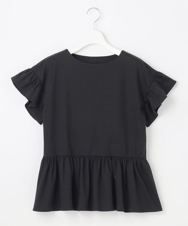 Feroux 【UVケア】フリルスリーブペプラム カットソー ブラック系