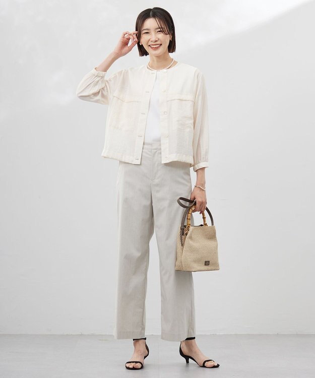 J.PRESS LADIES S 【洗える・接触冷感・吸水速乾】ドライリネンストレッチ ワイド パンツ サンド系