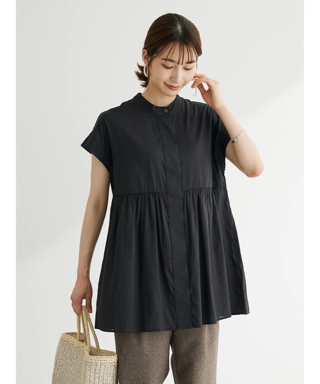 Green Parks 接触冷感　フレンチスリーブチュニック Black