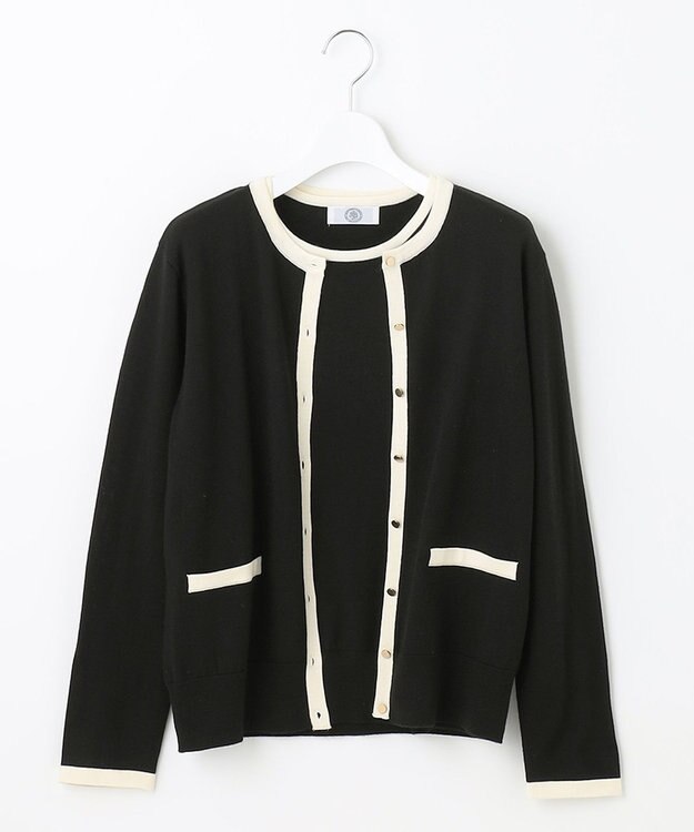 J.PRESS LADIES 【洗える】トリムツイン ニット ブラック系