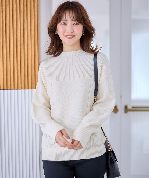 ANY SIS 【洗える】スフレボトルネック ニット アイボリー