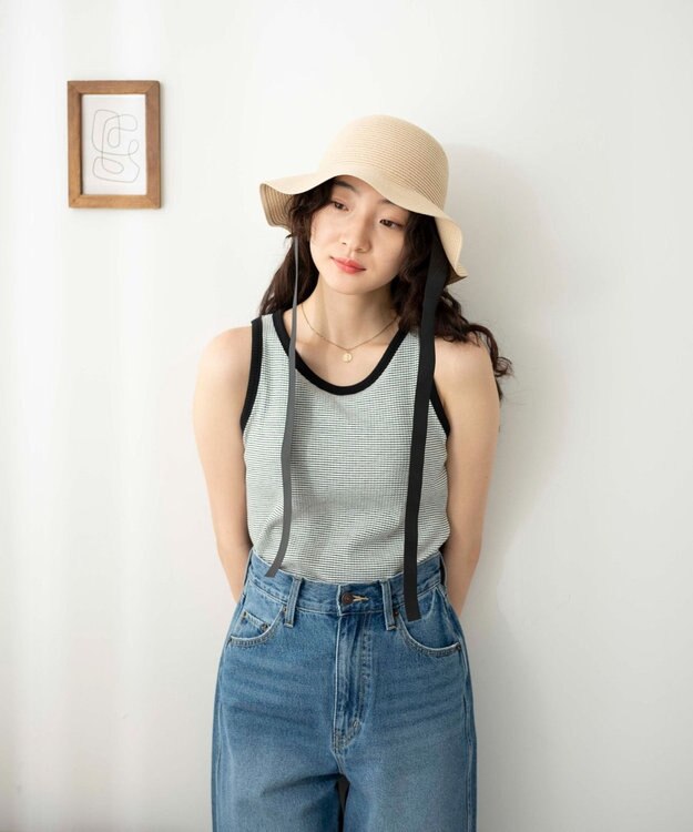 WEGO リボン付き雑材ハット キナリ