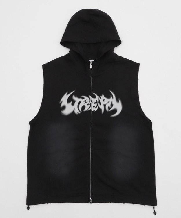 WEGO ノースリーブグラフィックZIPパーカー ブラック