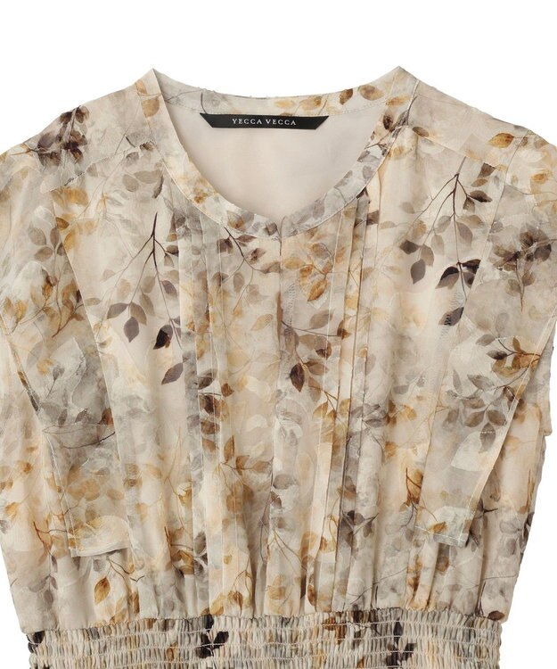 YECCA VECCA ぼかし柄プリーツワンピース Ivory