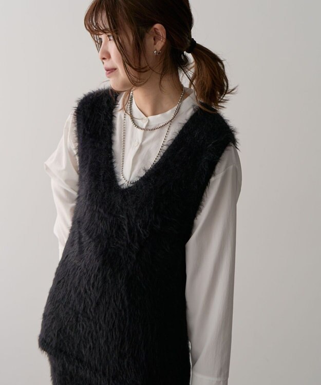 Green Parks ・Ｐｅｔｉｔ　Ｆｌｅｕｒ　シャギーＶネックベスト Black