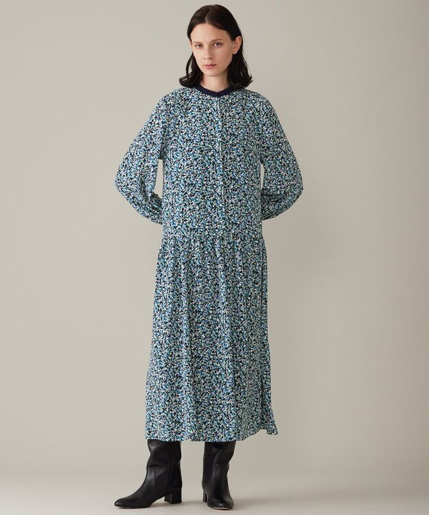 自由区 L 【洗える】フラワーペタルプリント ワンピース メンソール系