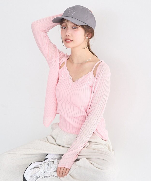 earth music&ecology レースリブキャミソール Pink