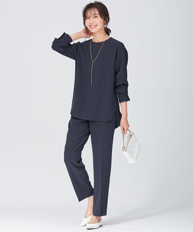 23区 トリアセダブルジョーゼット パンツ ネイビー系