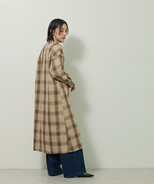 Green Parks ロングシャツワンピース Check Beige
