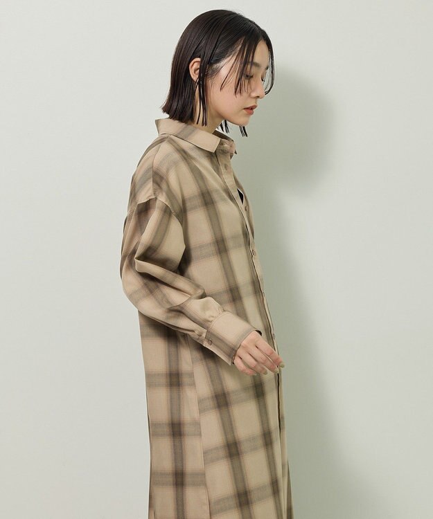 Green Parks ロングシャツワンピース Check Beige