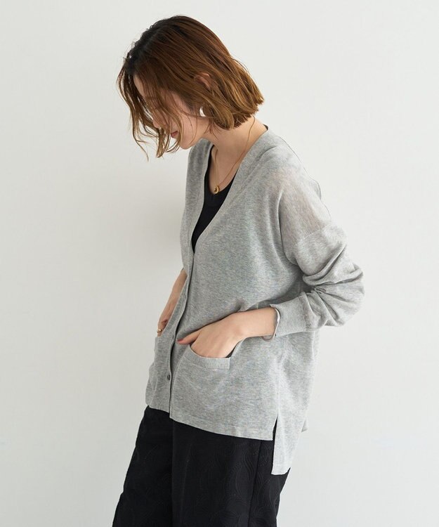 YECCA VECCA ハイゲージミドル丈Vネックカーディガン Light Gray