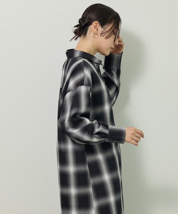 Green Parks ロングシャツワンピース Check Black